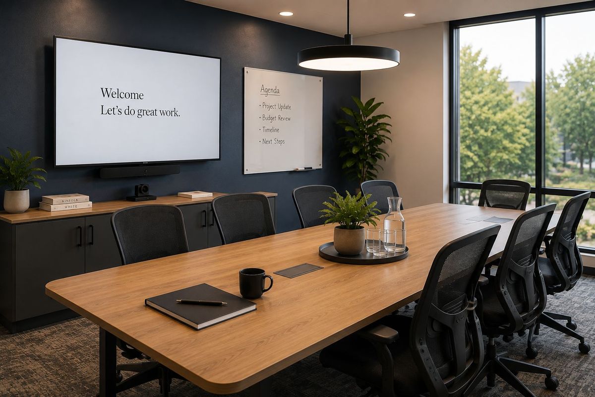 A conference room set up for a meeting