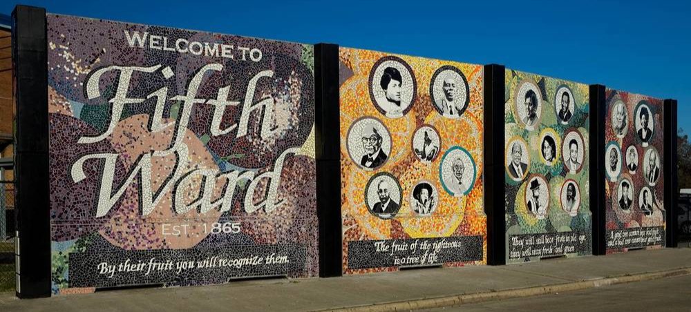 The Welcome to Fifth Ward mosaic mural, established 1865